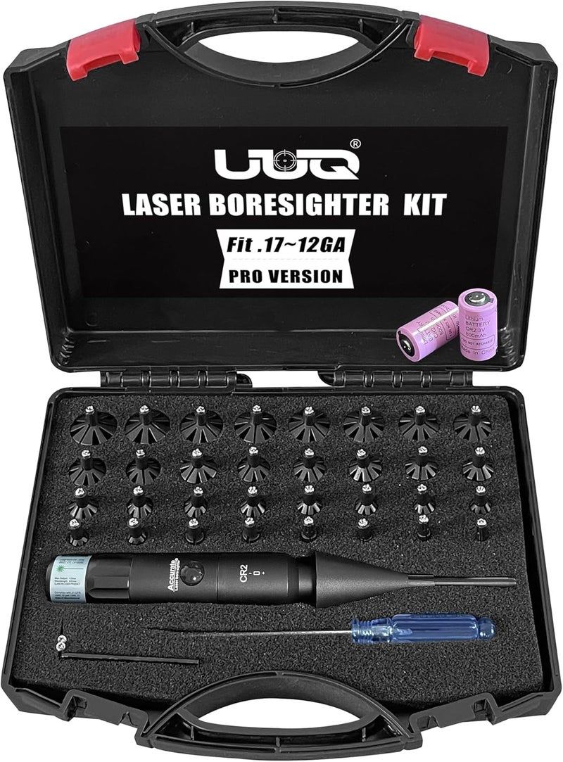UUQ Professional Laser Bore Sight Kit with Button Switch,Red/Green Laser with 32 Adapters for 0.17 to 12GA Calibers,Suitable for Pistol Rifle Airsoft & Shotgun,Powerful Hunting Equipment - Image 1